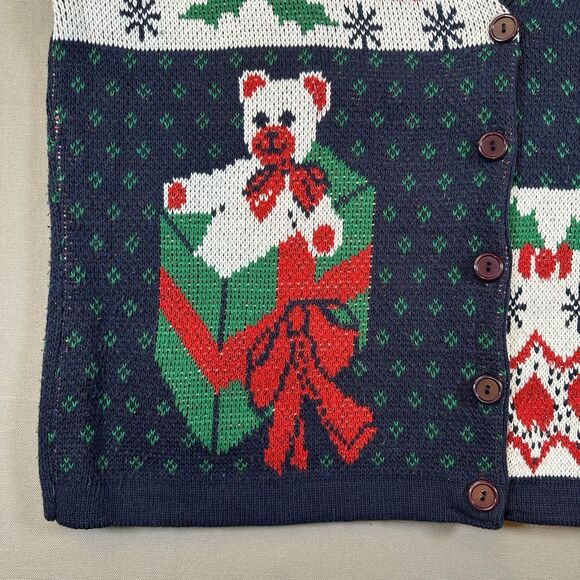 Vintage Cabin Creek Christmas Knit Cardigan Sweater - Women's XL -Blue/Green/Red - Picture 2 of 6